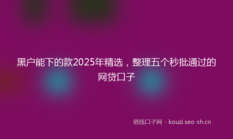 黑户能下的款2025年精选，整理五个秒批通过的网贷口子