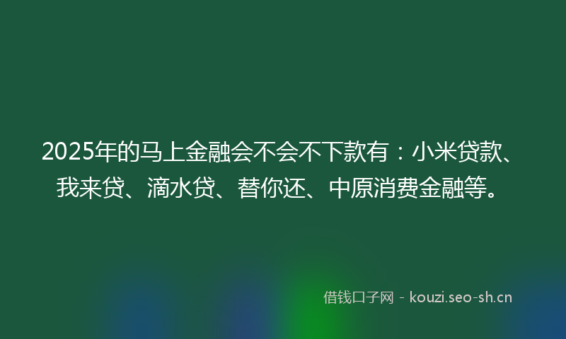 2025年的马上金融会不会不下款有：小米贷款、我来贷、滴水贷、替你还、中原消费金融等。