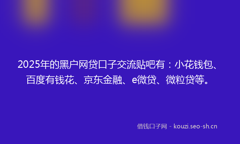 2025年的黑户网贷口子交流贴吧有：小花钱包、百度有钱花、京东金融、e微贷、微粒贷等。