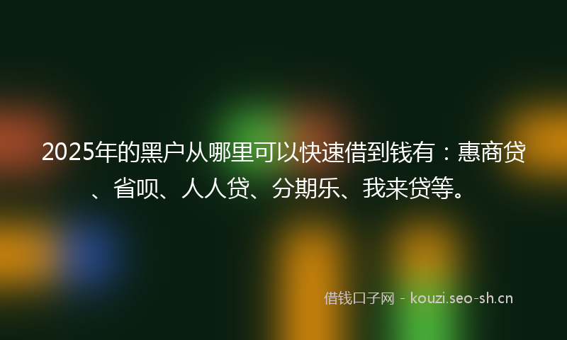 2025年的黑户从哪里可以快速借到钱有：惠商贷、省呗、人人贷、分期乐、我来贷等。