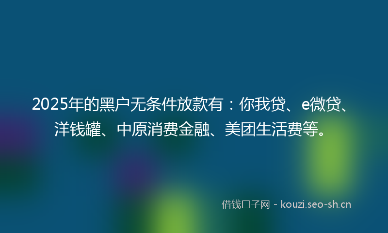 2025年的黑户无条件放款有：你我贷、e微贷、洋钱罐、中原消费金融、美团生活费等。