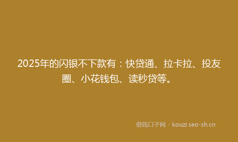 2025年的闪银不下款有：快贷通、拉卡拉、投友圈、小花钱包、读秒贷等。