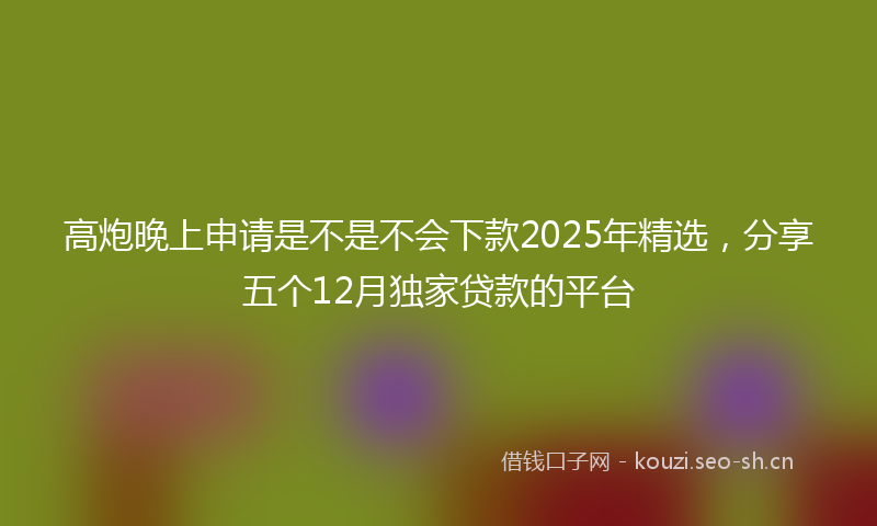 高炮晚上申请是不是不会下款2025年精选，分享五个12月独家贷款的平台