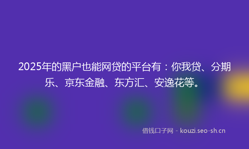 2025年的黑户也能网贷的平台有：你我贷、分期乐、京东金融、东方汇、安逸花等。