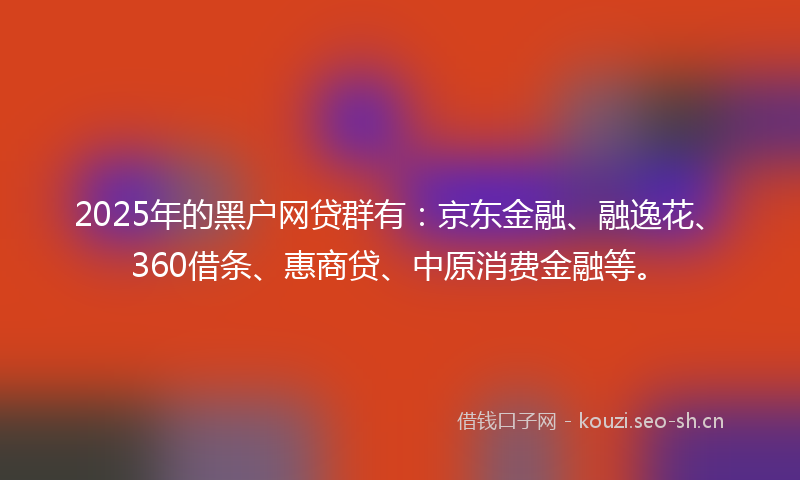 2025年的黑户网贷群有：京东金融、融逸花、360借条、惠商贷、中原消费金融等。