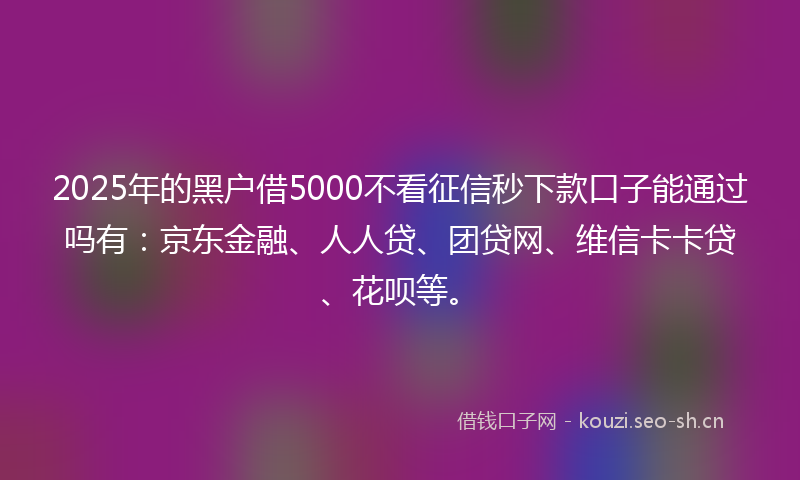 2025年的黑户借5000不看征信秒下款口子能通过吗有:京东金融、人人贷、团贷网、维信卡卡贷、花呗等。