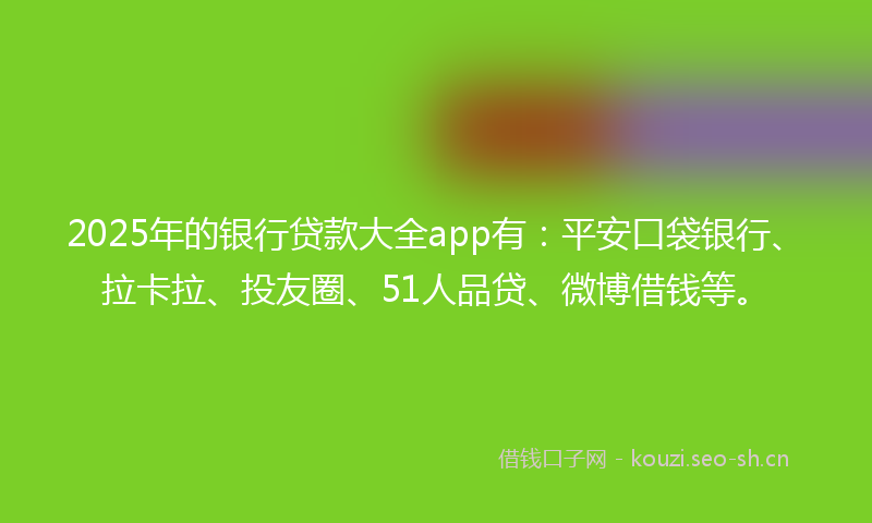 2025年的银行贷款大全app有：平安口袋银行、拉卡拉、投友圈、51人品贷、微博借钱等。