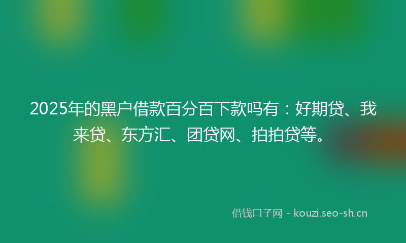 2025年的黑户借款百分百下款吗有：好期贷、我来贷、东方汇、团贷网、拍拍贷等。