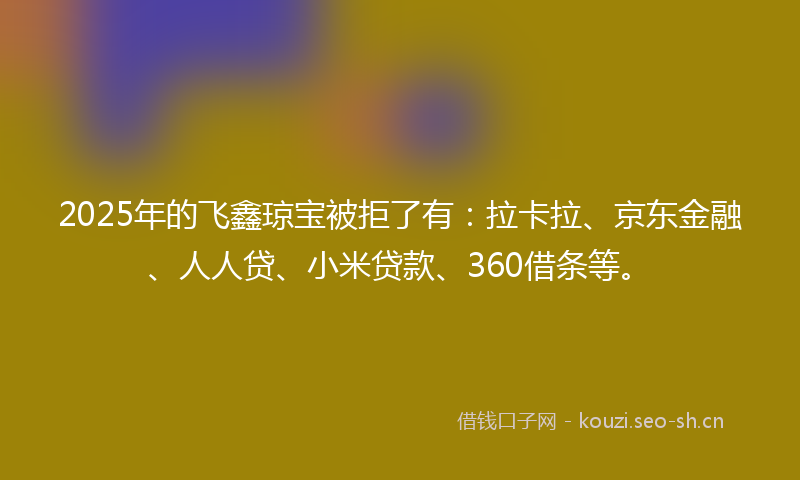 2025年的飞鑫琼宝被拒了有:拉卡拉、京东金融、人人贷、小米贷款、360借条等。