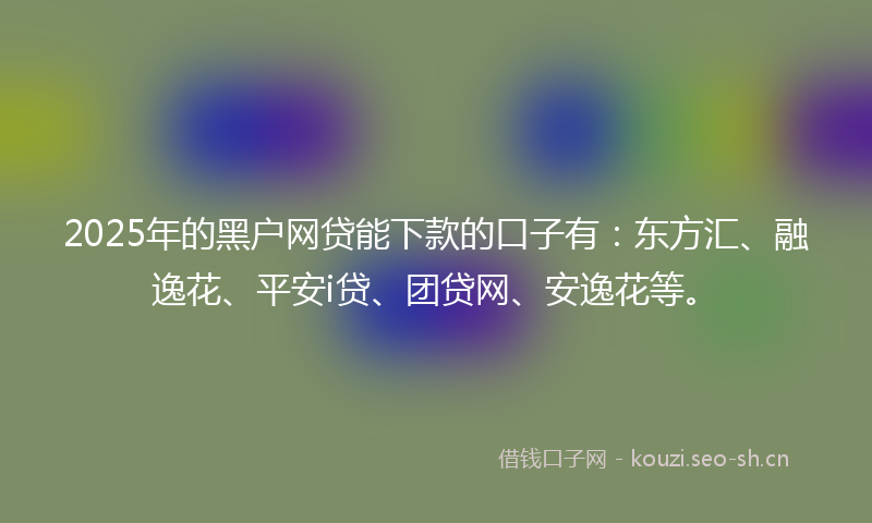 2025年的黑户网贷能下款的口子有：东方汇、融逸花、平安i贷、团贷网、安逸花等。