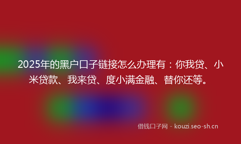 2025年的黑户口子链接怎么办理有：你我贷、小米贷款、我来贷、度小满金融、替你还等。