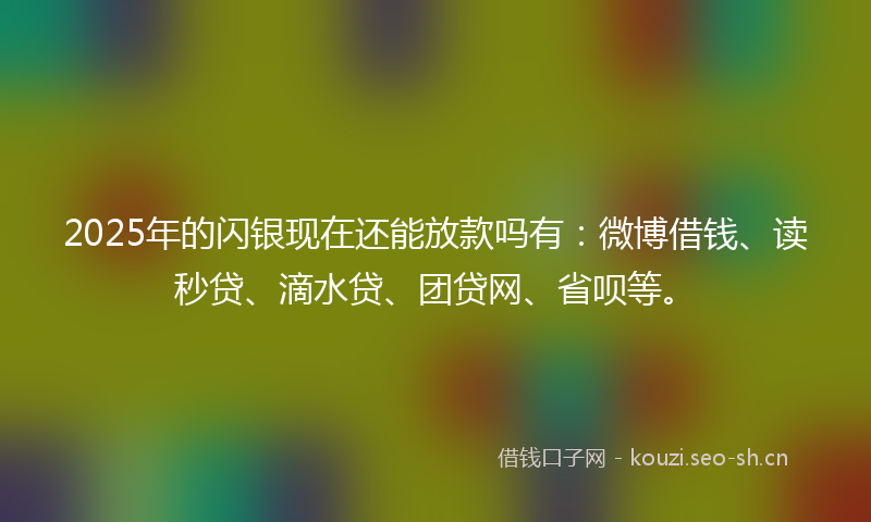 2025年的闪银现在还能放款吗有：微博借钱、读秒贷、滴水贷、团贷网、省呗等。
