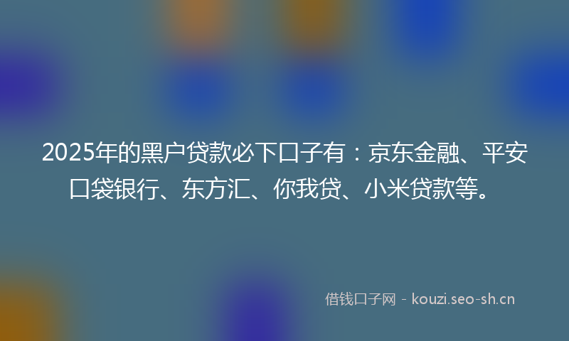 2025年的黑户贷款必下口子有：京东金融、平安口袋银行、东方汇、你我贷、小米贷款等。