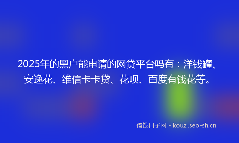 2025年的黑户能申请的网贷平台吗有：洋钱罐、安逸花、维信卡卡贷、花呗、百度有钱花等。