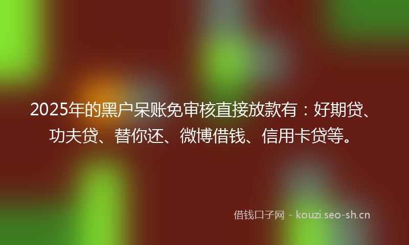 2025年的黑户呆账免审核直接放款有:好期贷、功夫贷、替你还、微博借钱、信用卡贷等。