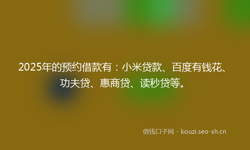 2025年的预约借款有：小米贷款、百度有钱花、功夫贷、惠商贷、读秒贷等。