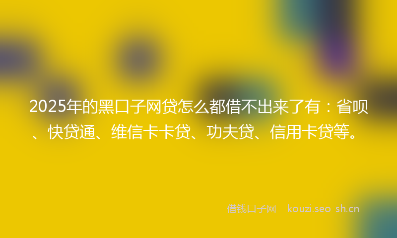 2025年的黑口子网贷怎么都借不出来了有：省呗、快贷通、维信卡卡贷、功夫贷、信用卡贷等。