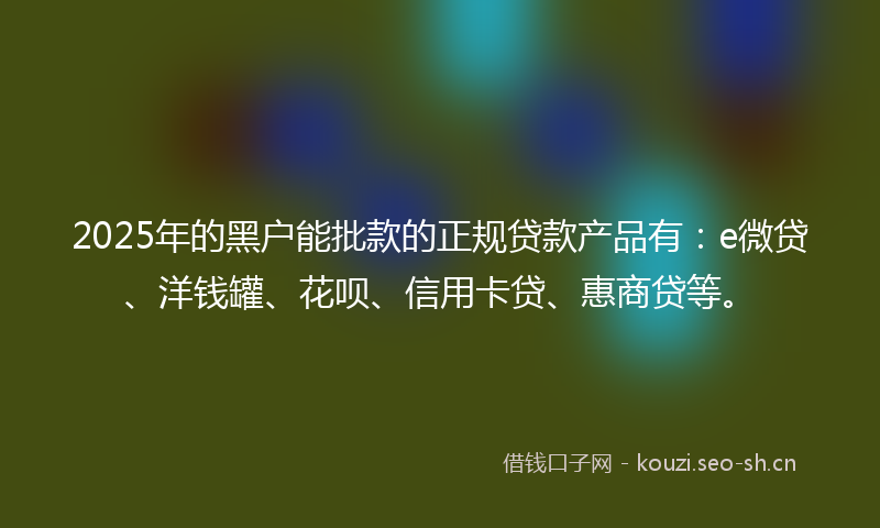2025年的黑户能批款的正规贷款产品有：e微贷、洋钱罐、花呗、信用卡贷、惠商贷等。