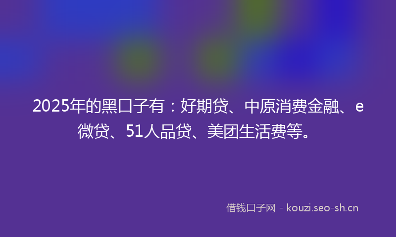 2025年的黑口子有：好期贷、中原消费金融、e微贷、51人品贷、美团生活费等。