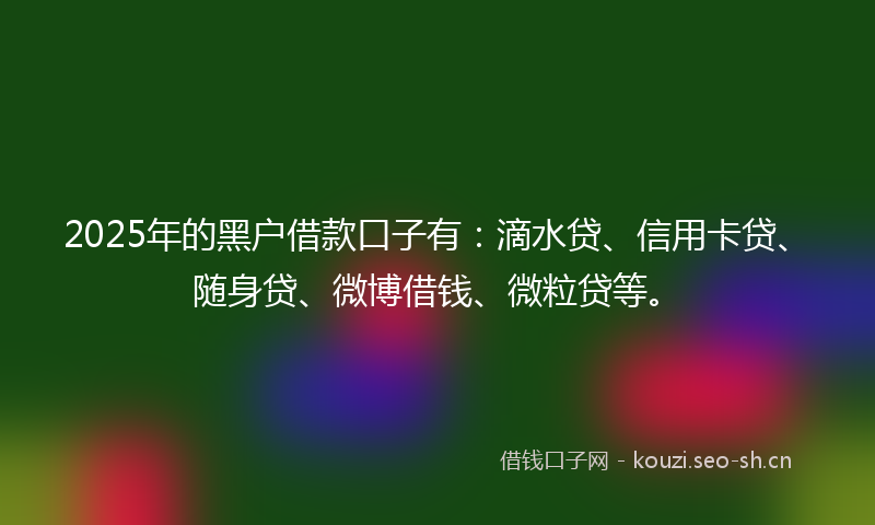 2025年的黑户借款口子有:滴水贷、信用卡贷、随身贷、微博借钱、微粒贷等。