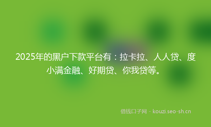 2025年的黑户下款平台有:拉卡拉、人人贷、度小满金融、好期贷、你我贷等。