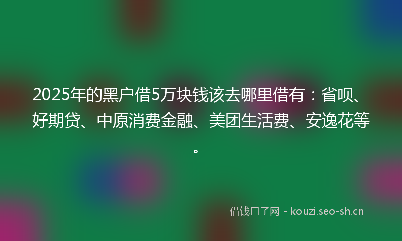 2025年的黑户借5万块钱该去哪里借有：省呗、好期贷、中原消费金融、美团生活费、安逸花等。