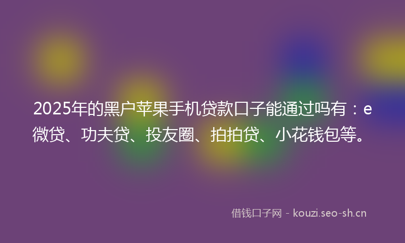 2025年的黑户苹果手机贷款口子能通过吗有：e微贷、功夫贷、投友圈、拍拍贷、小花钱包等。