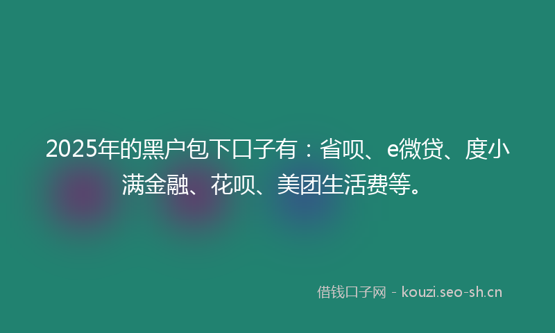 2025年的黑户包下口子有：省呗、e微贷、度小满金融、花呗、美团生活费等。