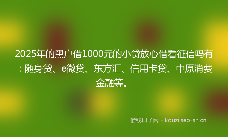 2025年的黑户借1000元的小贷放心借看征信吗有：随身贷、e微贷、东方汇、信用卡贷、中原消费金融等。