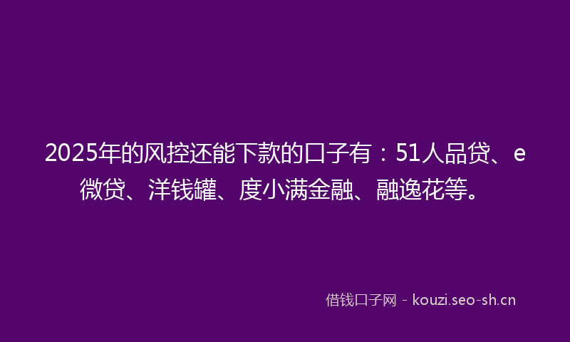2025年的风控还能下款的口子有：51人品贷、e微贷、洋钱罐、度小满金融、融逸花等。