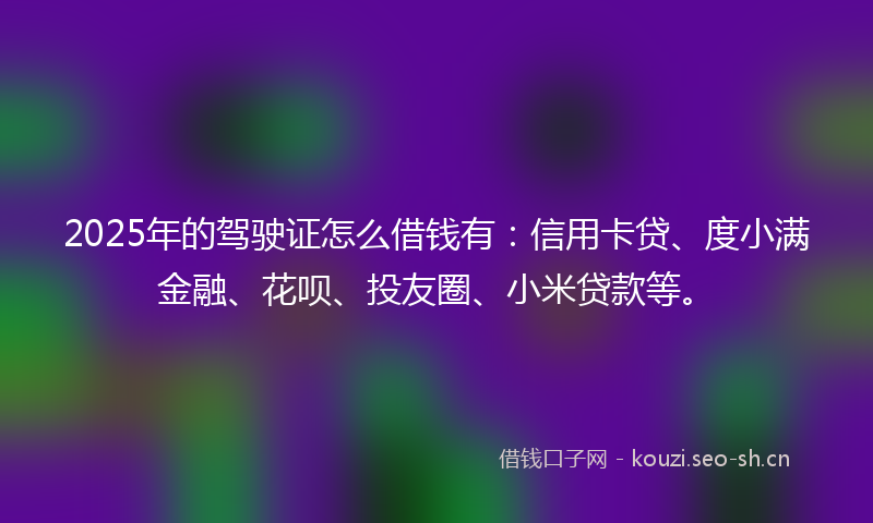2025年的驾驶证怎么借钱有：信用卡贷、度小满金融、花呗、投友圈、小米贷款等。