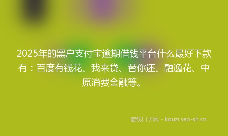 2025年的黑户支付宝逾期借钱平台什么最好下款有:百度有钱花、我来贷、替你还、融逸花、中原消费金融等。