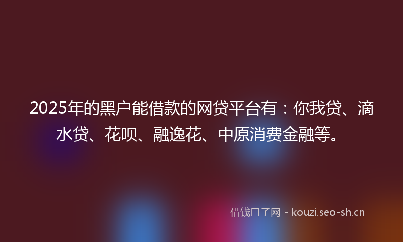 2025年的黑户能借款的网贷平台有：你我贷、滴水贷、花呗、融逸花、中原消费金融等。