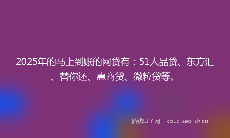 2025年的马上到账的网贷有：51人品贷、东方汇、替你还、惠商贷、微粒贷等。