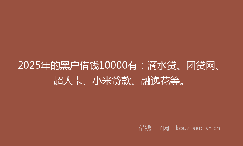 2025年的黑户借钱10000有:滴水贷、团贷网、超人卡、小米贷款、融逸花等。