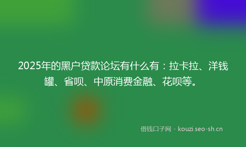 2025年的黑户贷款论坛有什么有：拉卡拉、洋钱罐、省呗、中原消费金融、花呗等。