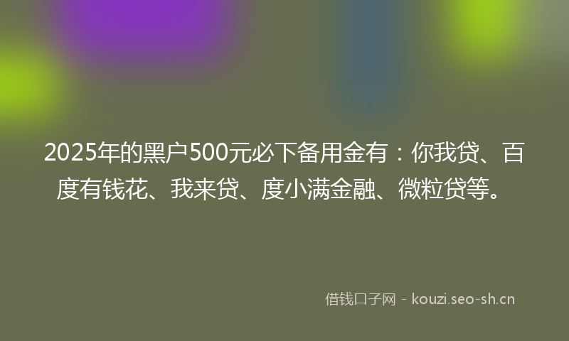 2025年的黑户500元必下备用金有：你我贷、百度有钱花、我来贷、度小满金融、微粒贷等。