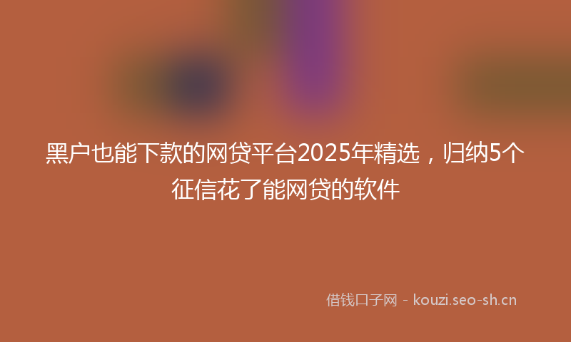 黑户也能下款的网贷平台2025年精选，归纳5个征信花了能网贷的软件