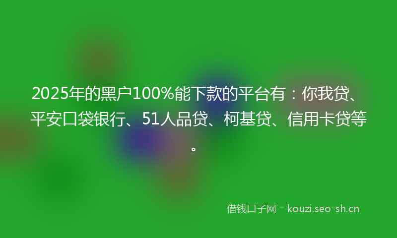 2025年的黑户100%能下款的平台有：你我贷、平安口袋银行、51人品贷、柯基贷、信用卡贷等。