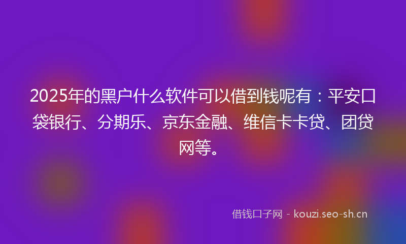 2025年的黑户什么软件可以借到钱呢有:平安口袋银行、分期乐、京东金融、维信卡卡贷、团贷网等。
