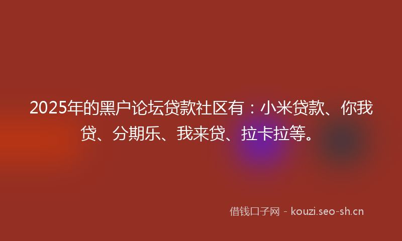 2025年的黑户论坛贷款社区有：小米贷款、你我贷、分期乐、我来贷、拉卡拉等。