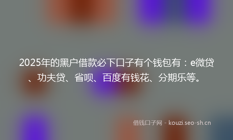 2025年的黑户借款必下口子有个钱包有：e微贷、功夫贷、省呗、百度有钱花、分期乐等。