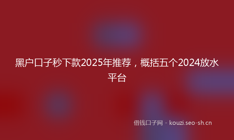 黑户口子秒下款2025年推荐，概括五个2024放水平台