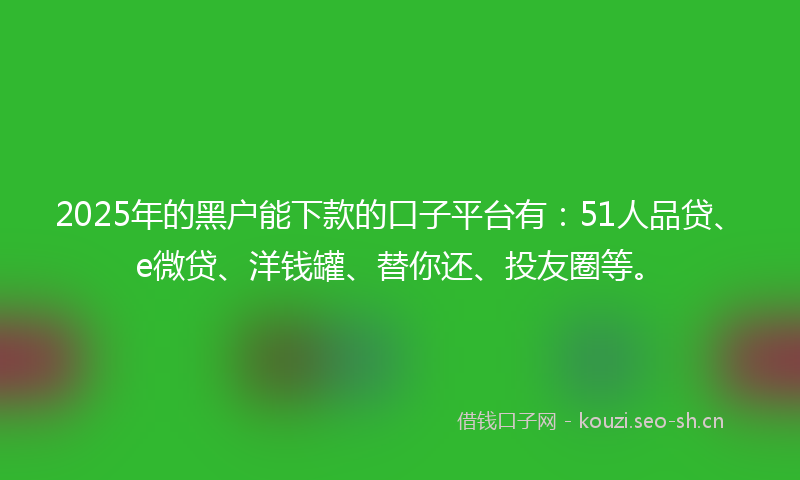 2025年的黑户能下款的口子平台有：51人品贷、e微贷、洋钱罐、替你还、投友圈等。