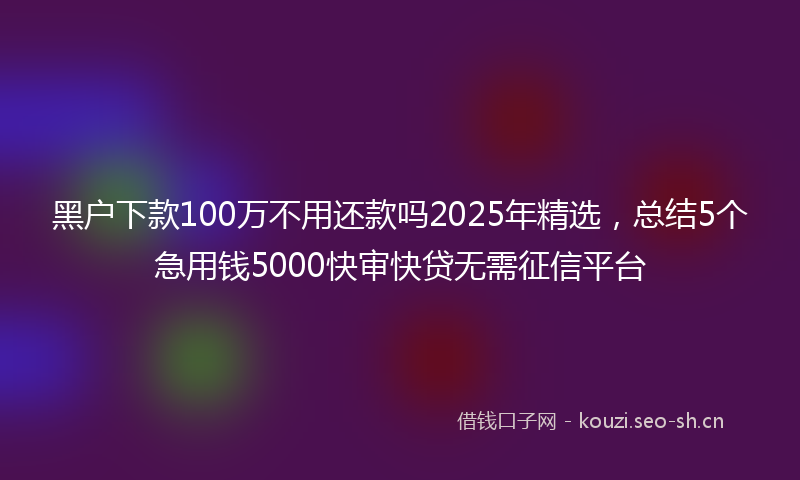 黑户下款100万不用还款吗2025年精选，总结5个急用钱5000快审快贷无需征信平台