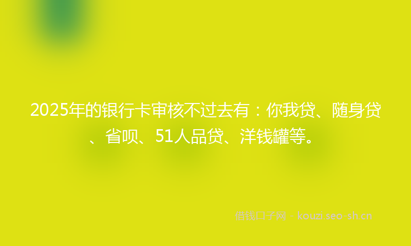 2025年的银行卡审核不过去有：你我贷、随身贷、省呗、51人品贷、洋钱罐等。