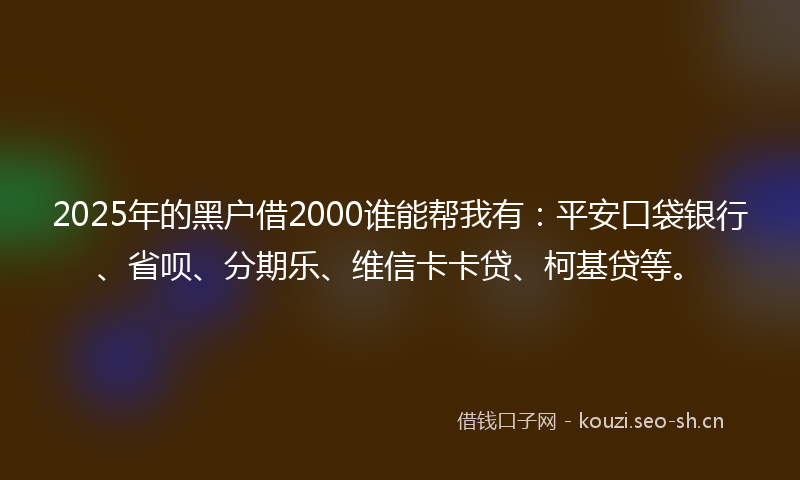 2025年的黑户借2000谁能帮我有：平安口袋银行、省呗、分期乐、维信卡卡贷、柯基贷等。