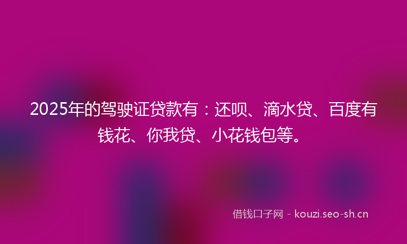 2025年的驾驶证贷款有：还呗、滴水贷、百度有钱花、你我贷、小花钱包等。