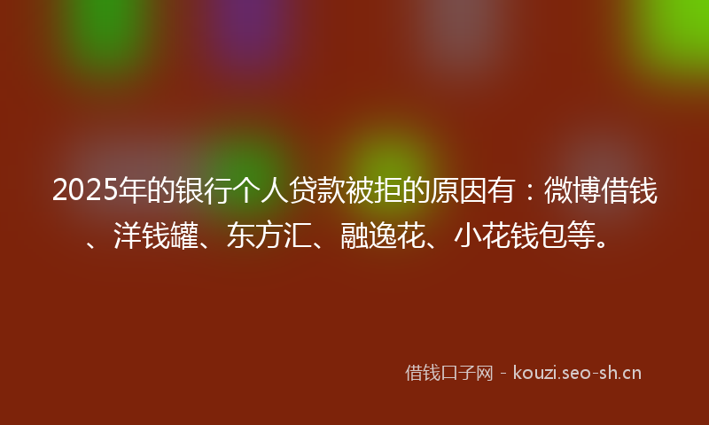 2025年的银行个人贷款被拒的原因有：微博借钱、洋钱罐、东方汇、融逸花、小花钱包等。