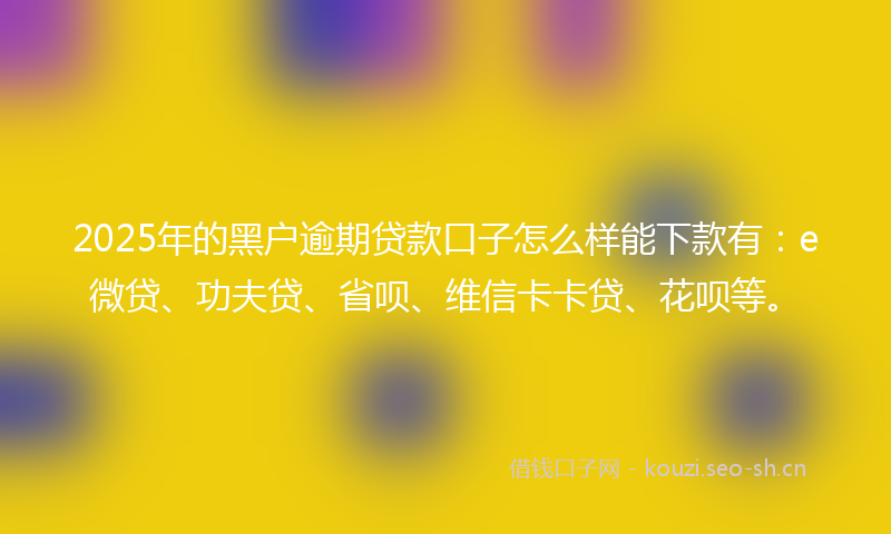 2025年的黑户逾期贷款口子怎么样能下款有：e微贷、功夫贷、省呗、维信卡卡贷、花呗等。